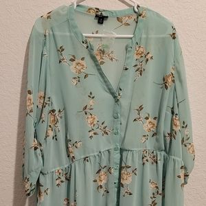 Torrid Lexie Mint Floral Chiffon Babydoll Tunic